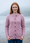Women's Aran Merino Wool Lumber Cardigan - Rose Ash Pink