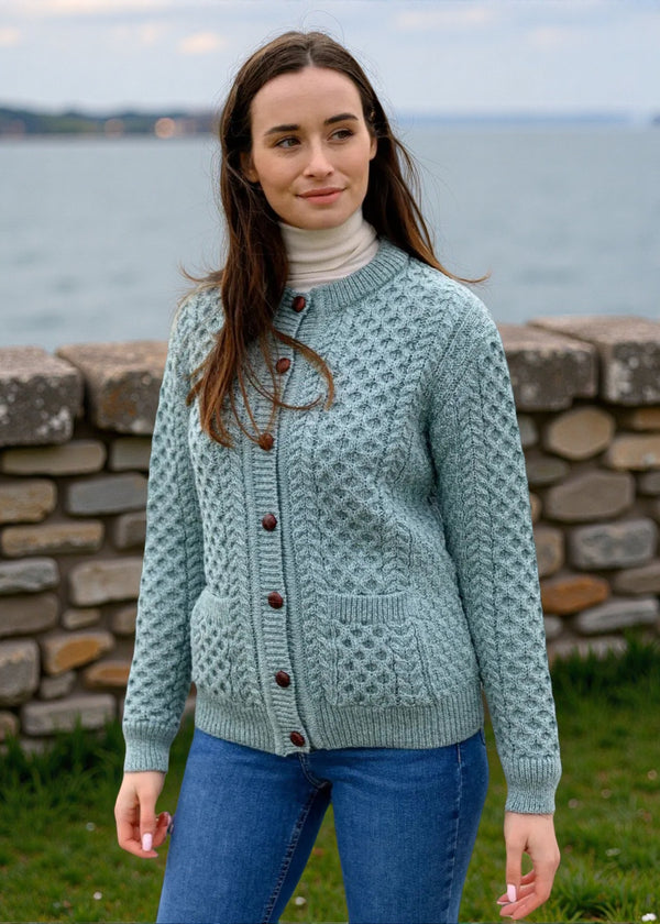 Aran Cable Knit Cardigan | Aqua