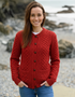 Women's Aran Merino Wool Cardigan | Traditional Honeycomb Knit | Red