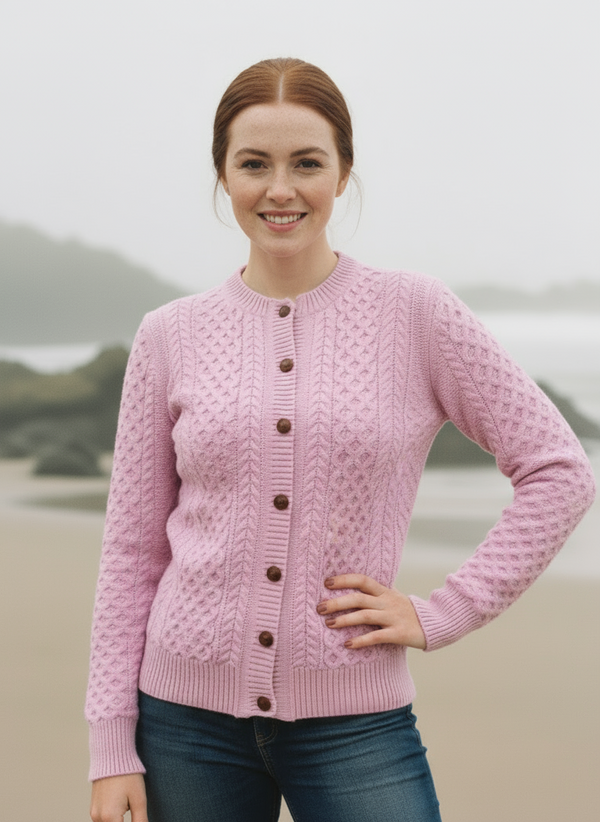 Aran Lumber Cardigan | Pink