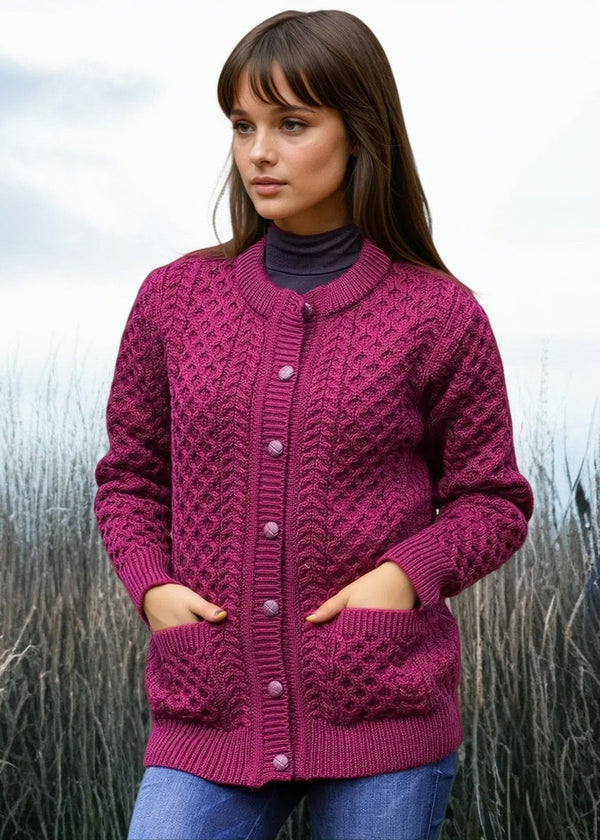 Aran Lumber Cardigan | Raspberry Marl