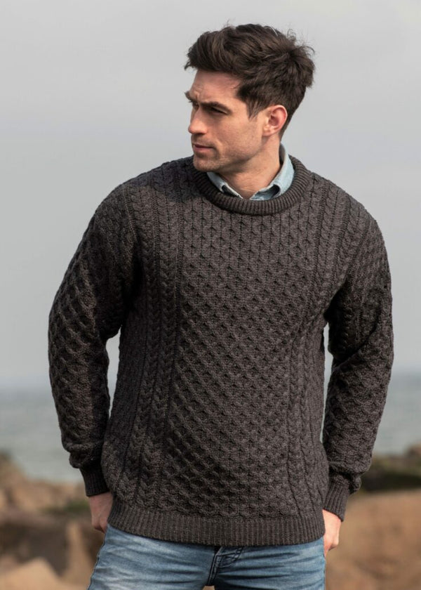 Aran Crew Neck Merino Sweater | Charcoal
