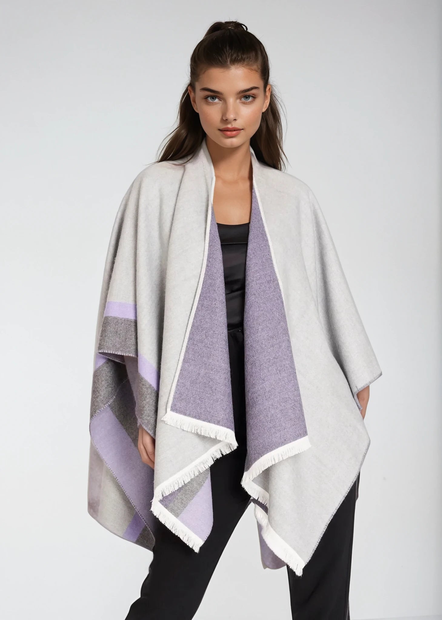 Jimmy Hourihan Fringed Shawl | Grey Lilac