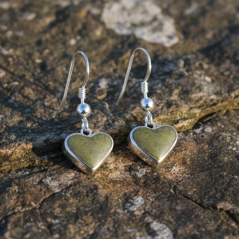 Silver Heart Connemara Marble Earrings