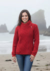 Claddagh Side Zip Aran Cardigan | Red