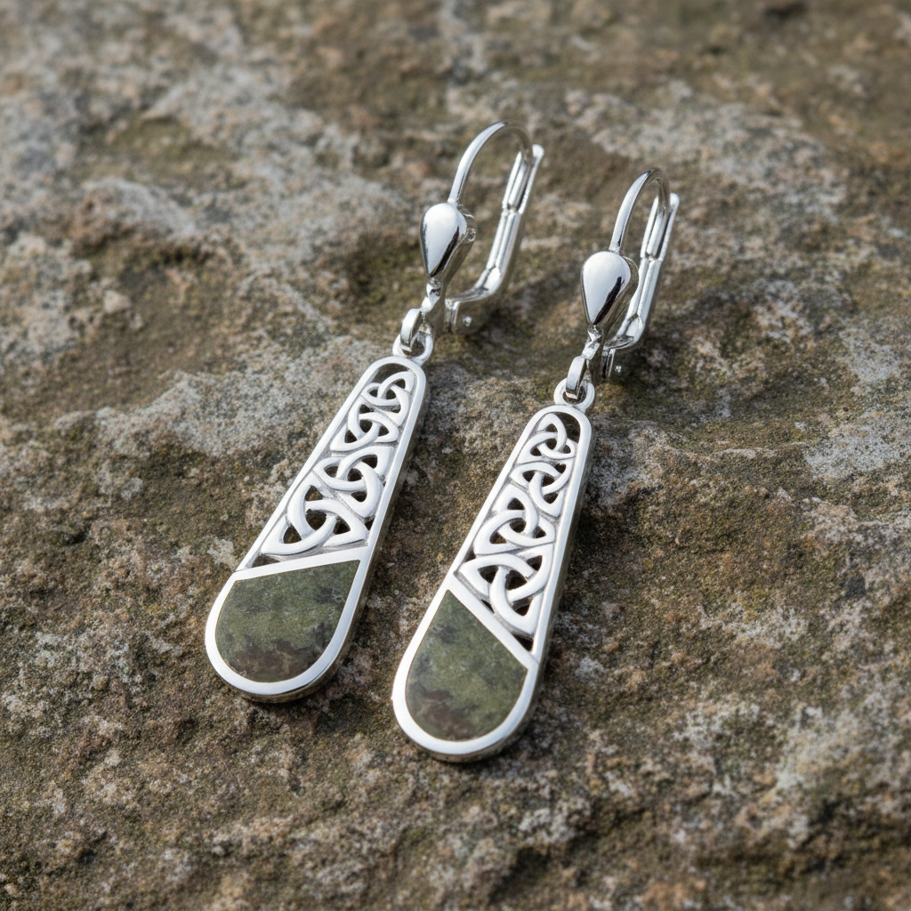 Silver Marble Trinity Knot Drop Earrings