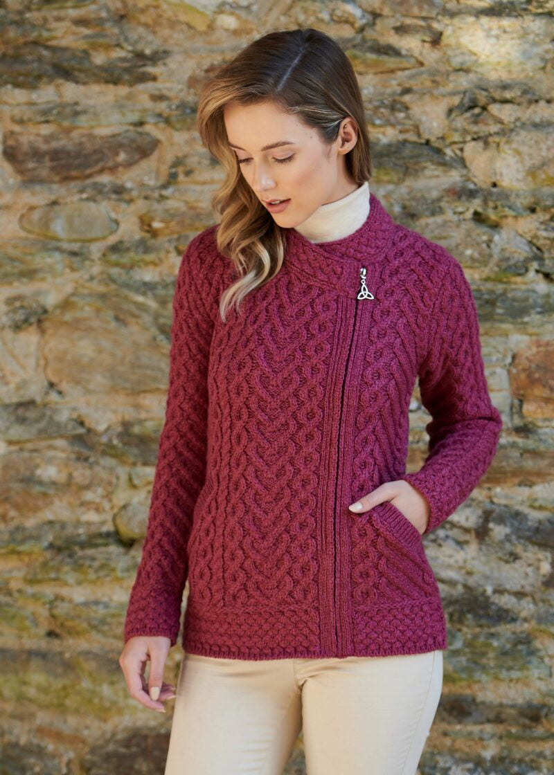 Aran Heart Design Zip Cardigan | Magenta