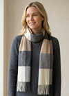 John Hanly Merino Scarf | Cream Brown Check