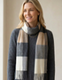 John Hanly Merino Scarf | Cream Brown Check