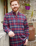 Men's Flannel Grandfather Shirt | Maroon Navy Check