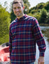Men's Flannel Grandfather Shirt - Maroon and Navy Check