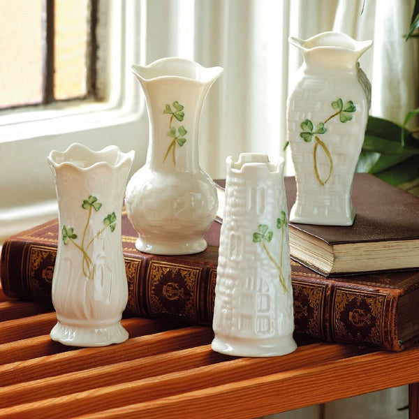 Belleek Classic Mini Shamrock Vase Set Of 4