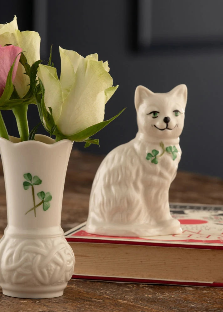 Belleek Cat with Shamrocks