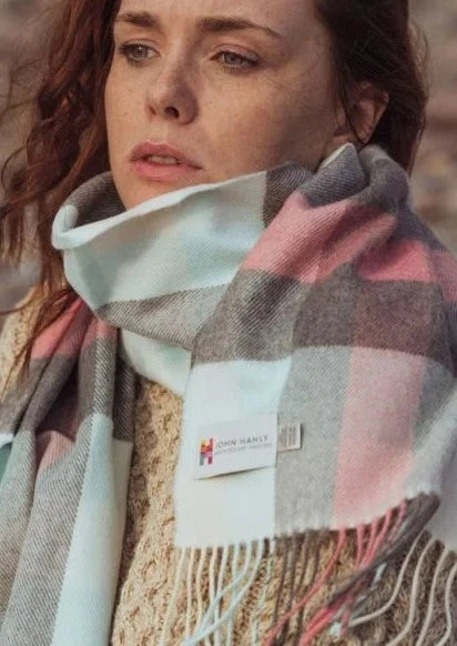 John Hanly Merino Scarf | Pink Aqua