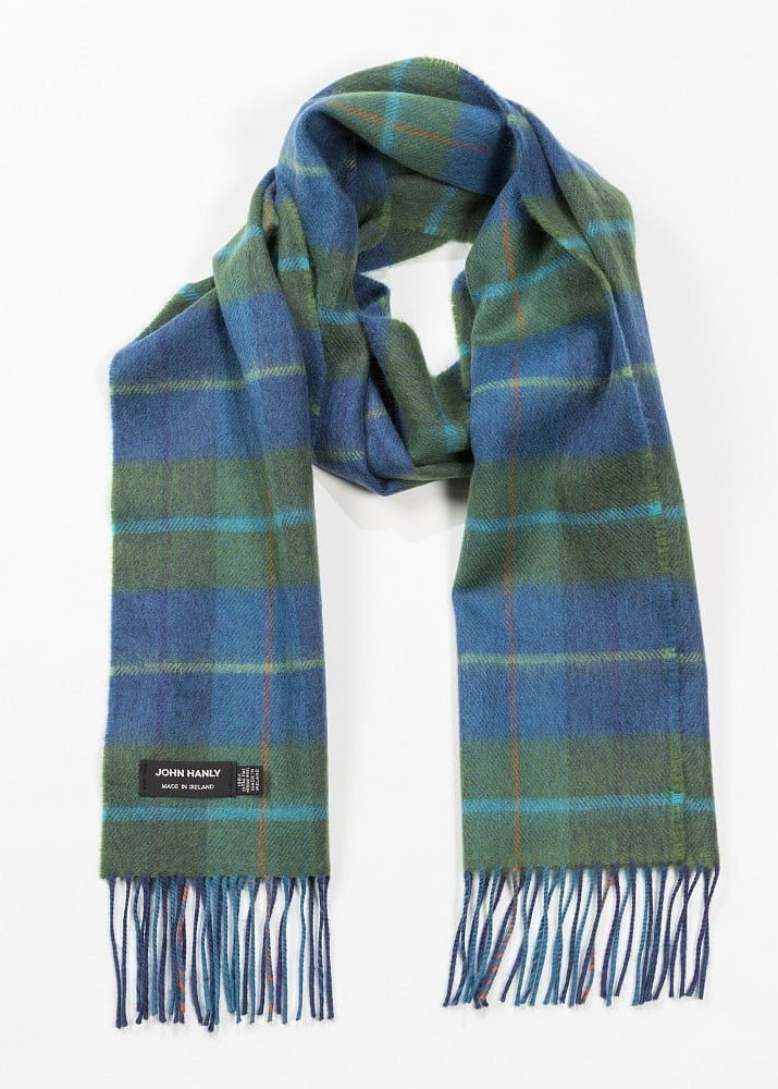 John Hanly Merino Scarf | Denim Green Check