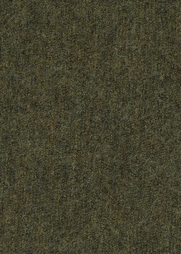 A close-up texture shot of a dark olive green felt or wool-like material, showing a dense, fibrous surface.