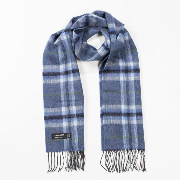 Merino Luxury Wool Scarf Denim Grey Plaid