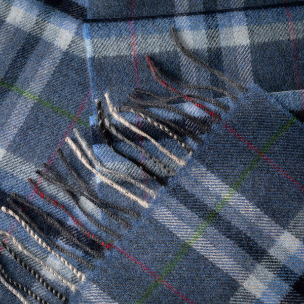 Merino Luxury Wool Scarf Denim Grey Plaid