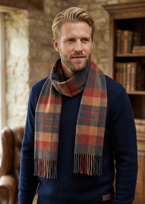 John Hanly Merino Scarf | Orange Charcoal