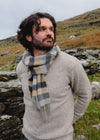 John Hanly Lambswool Scarf | Grey Camel Silver Stripe