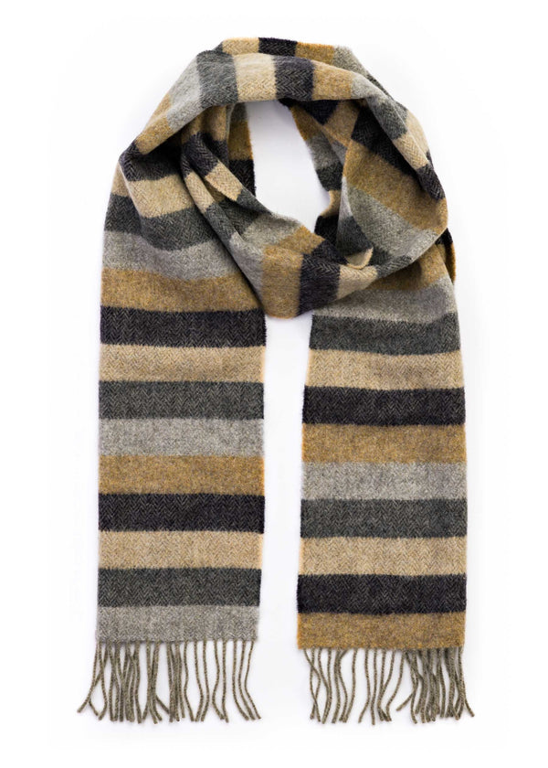 John Hanly Lambswool Scarf | Grey Camel Silver Stripe