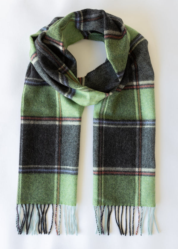 John Hanly Long Scarf | Green Charcoal Multi Block Check