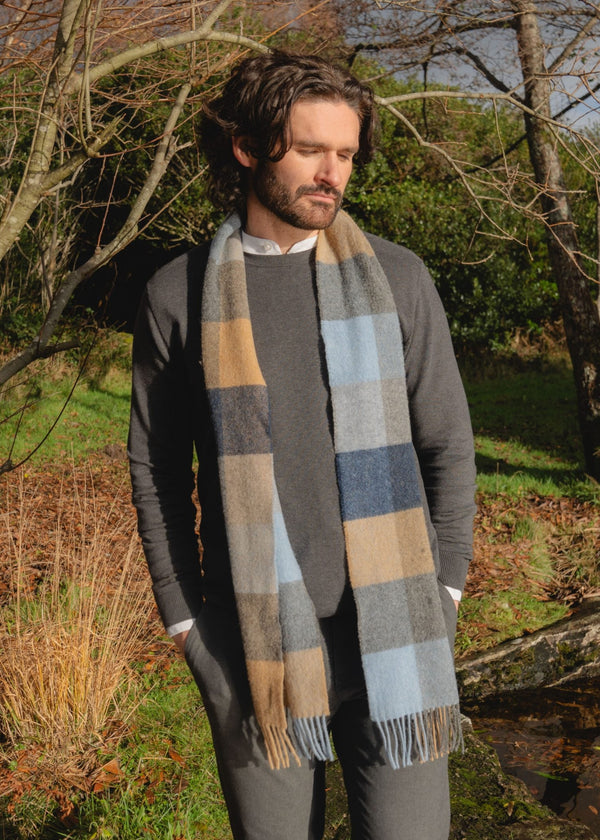 John Hanly Lambswool Scarf | Grey Blue Silver