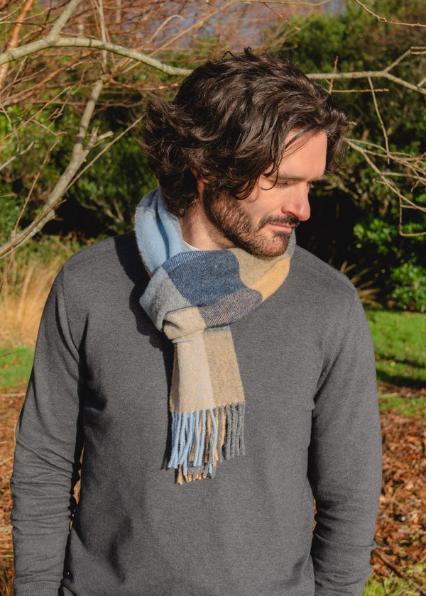 John Hanly Lambswool Scarf | Grey Blue Silver