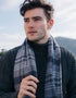 John Hanly Lambswool Scarf | Grey Charcoal Silver Block Check