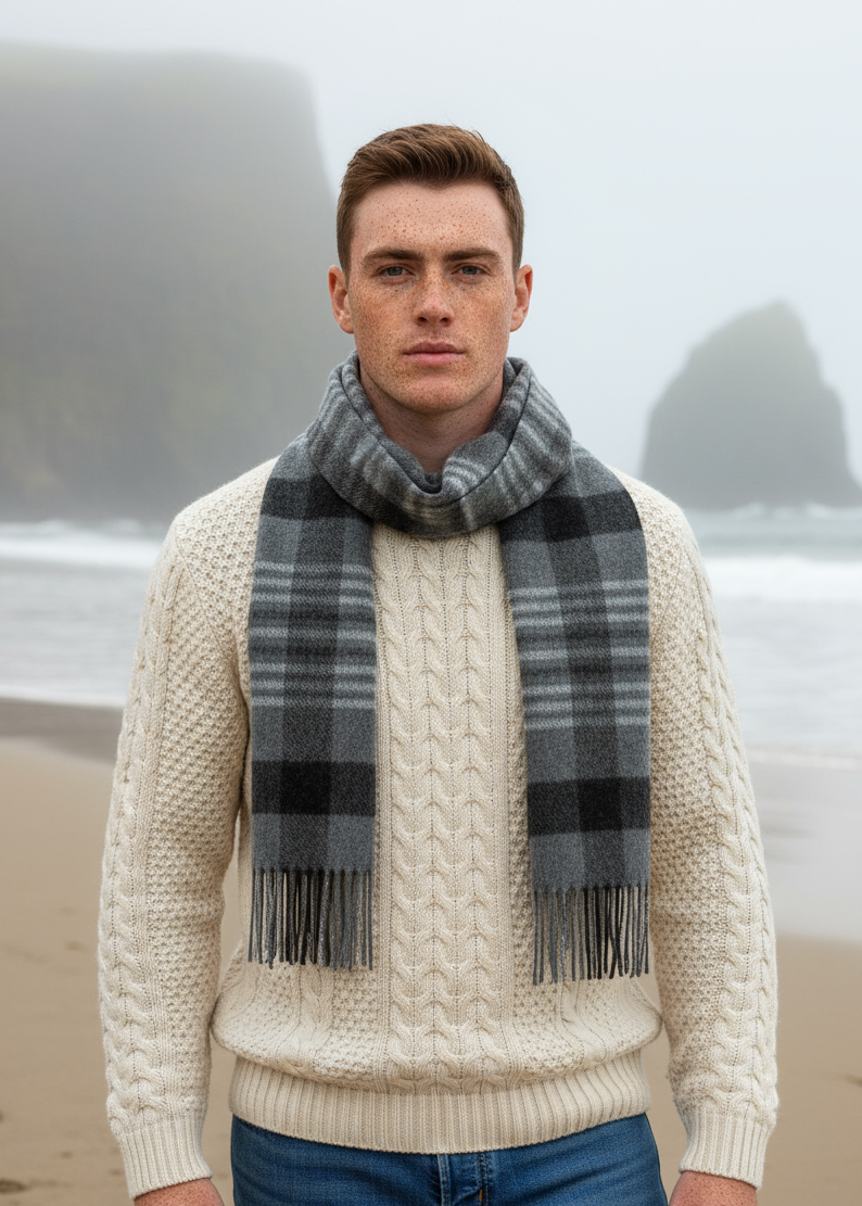 John Hanly Lambswool Scarf | Grey Charcoal