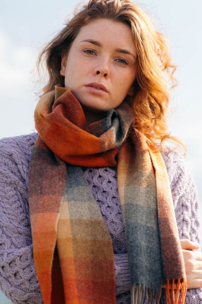 John Hanly Lambswool Scarf | Orange Grey