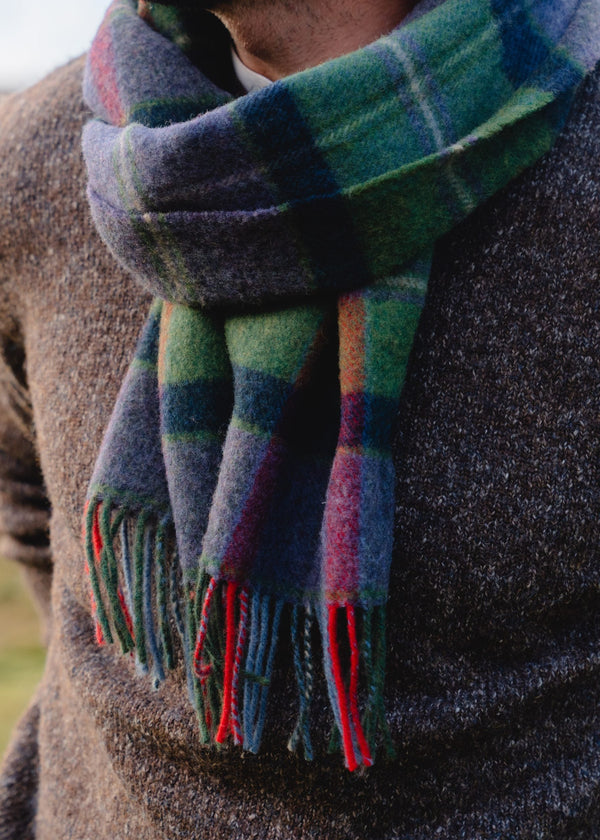John Hanly Lambswool Scarf | Green Navy Check | Irish Heritage