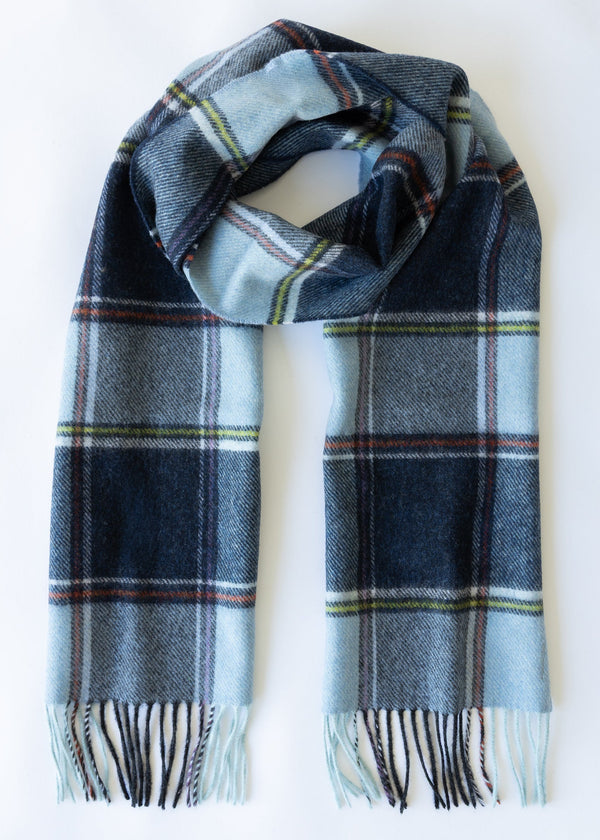 John Hanly Long Scarf | Blue Navy Multi Block Check