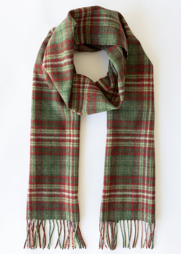 John Hanly Long Scarf | Mixed Greens Red Check