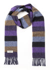 Irish Wool Scarf Long Purple Charcoal Blue Tan Stripe