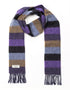 Irish Wool Scarf Long Purple Charcoal Blue Tan Stripe