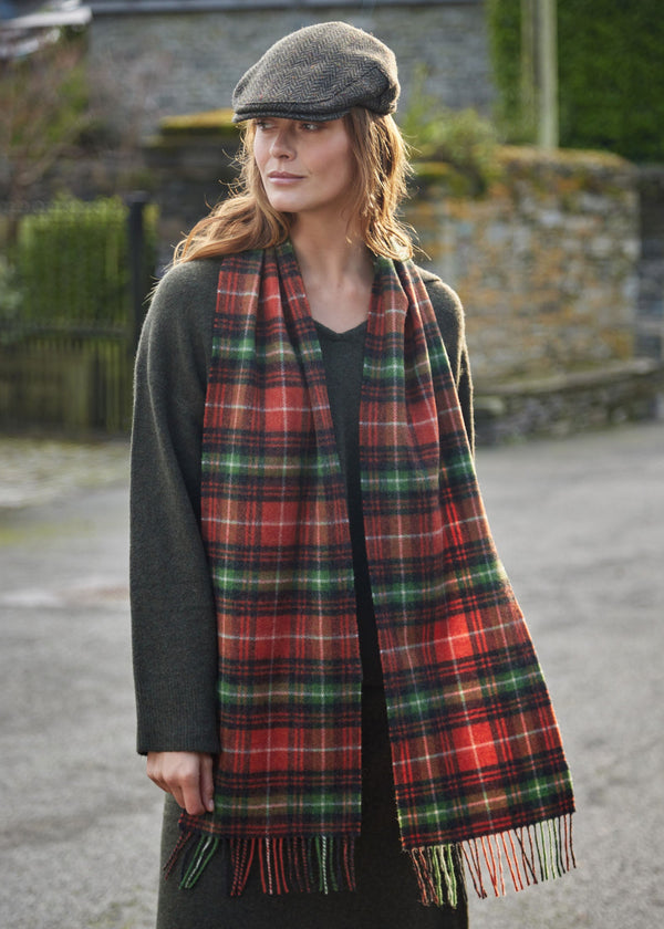 John Hanly Long Scarf | Rust Orange Green Charcoal Check