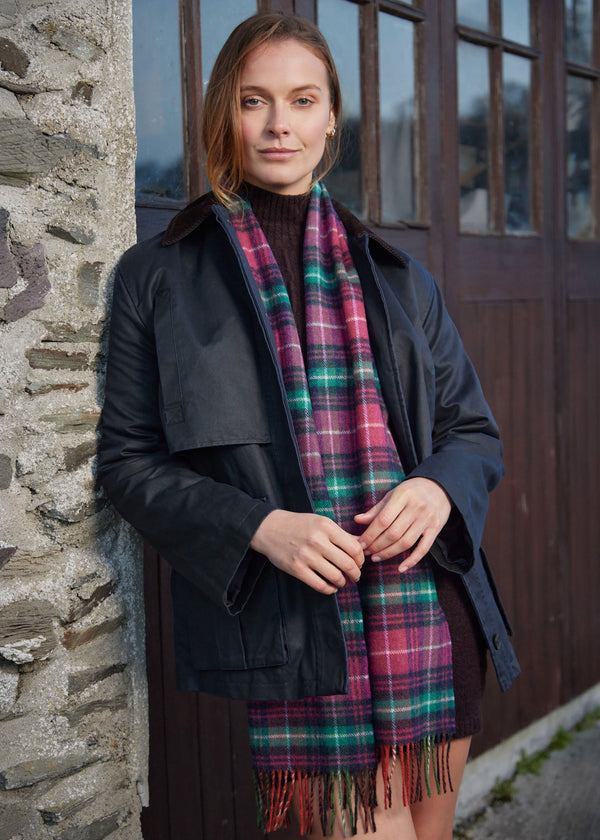 John Hanly Long Scarf | Pink Teal Green Navy Check