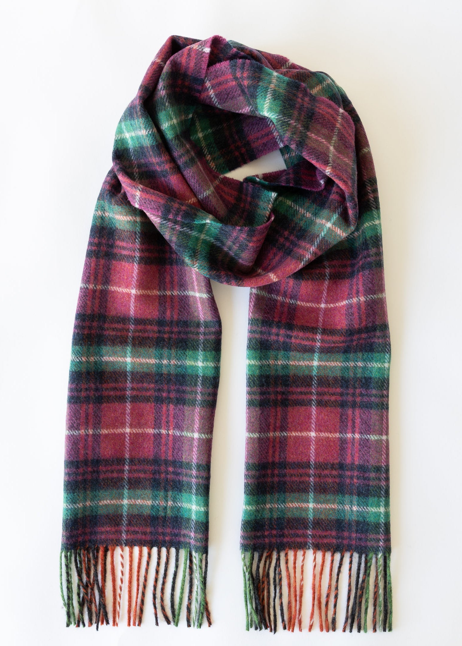 John Hanly Long Scarf | Pink Teal Green Navy Check