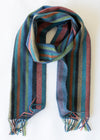 John Hanly Long Scarf | Green Blue Red Rust Navy Herringbone Stripe