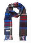 Irish Wool Scarf Long Charcoal Blue Red Check