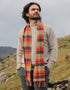 John Hanly Lambswool Scarf | Orange Red Charcoal Plaid