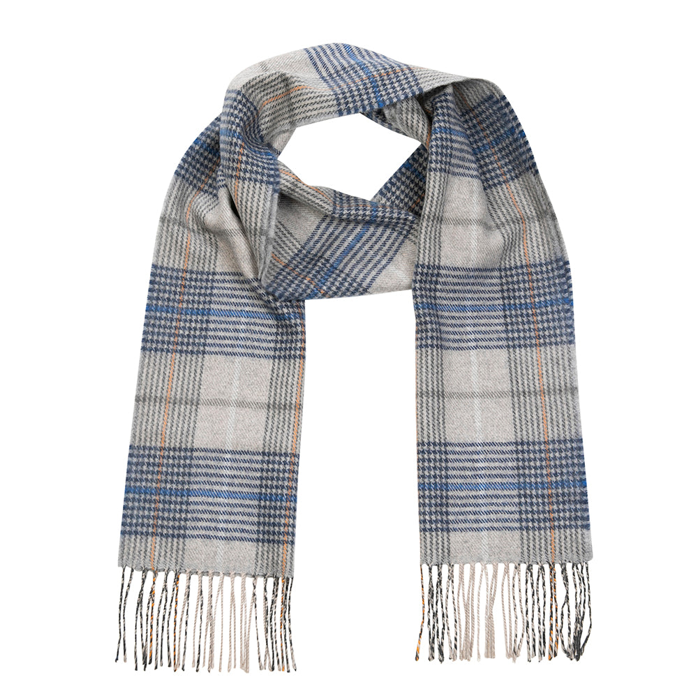 Merino Luxury Wool Scarf Silver Navy Glen Check