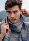 Merino Luxury Wool Scarf Silver Navy Glen Check