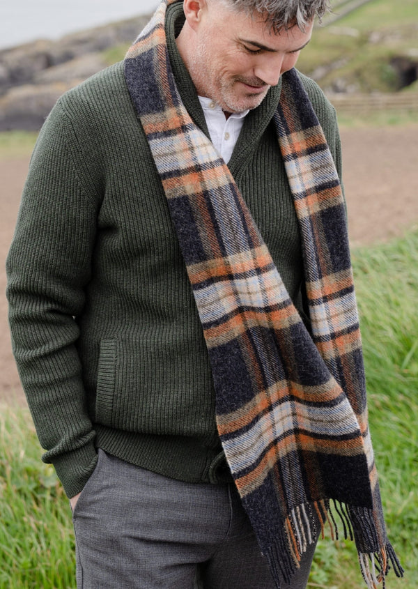 John Hanly Lambswool Scarf Charcoal Bege