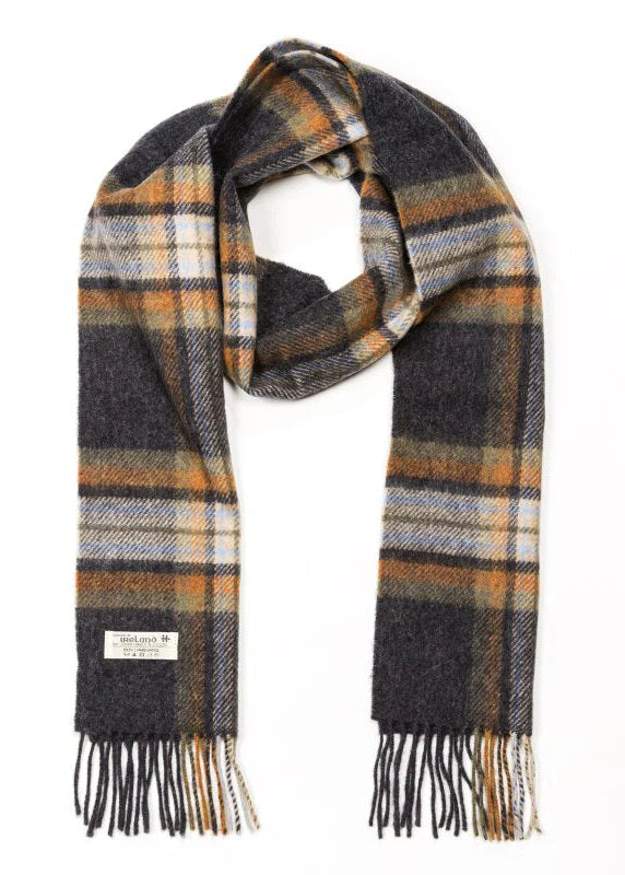 John Hanly Burgundy Scarf | Charcoal Beige Rust Plaid