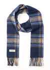 John Hanly Lambswool Scarf | Navy Orange Check
