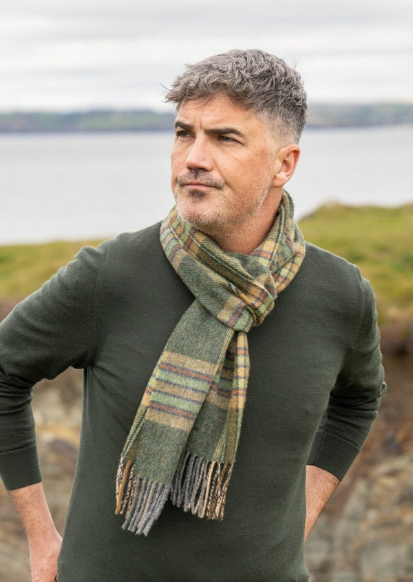 John Hanly Lambswool Scarf | Green Mint Mustard