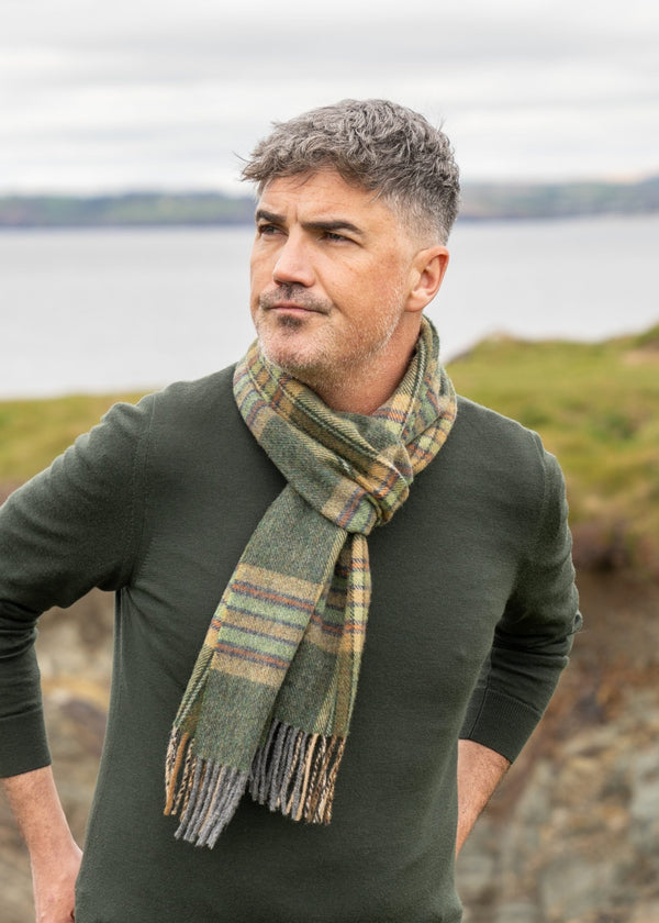 John Hanly Lambswool Scarf | Green Mint Mustard