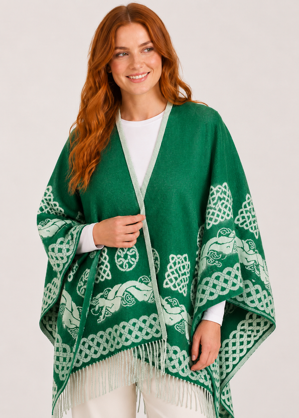 Aran 100% Wool Reversible Celtic Shawl | Sage Green - Clearance